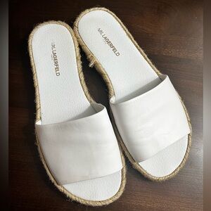 Karl Lagerfeld White Flat Leather Sandals
